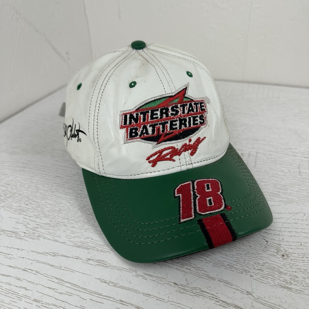 Bobby Labonte White Green Leather Adjustable Hat Cap Interstate Batteries Racing